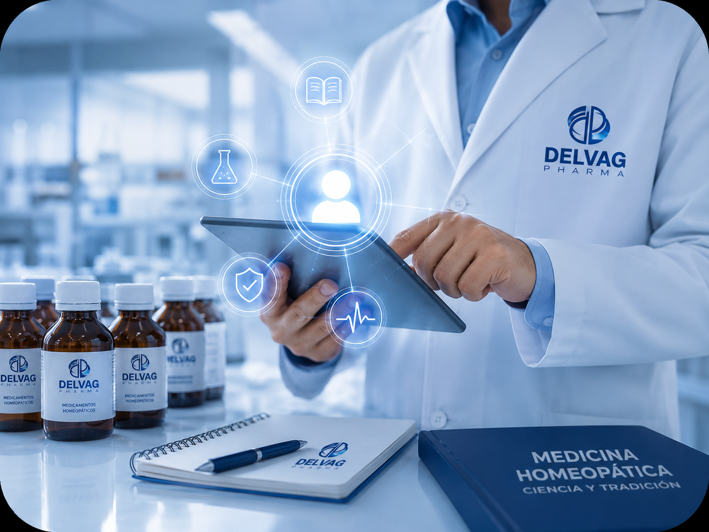 Profesional de la salud con respaldo de Delvag Pharma